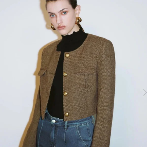 NWT URBAN REVIVO CROPPED TWEED JACKET - Picture 1 of 11